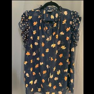 Cabi navy and orange floral blouse